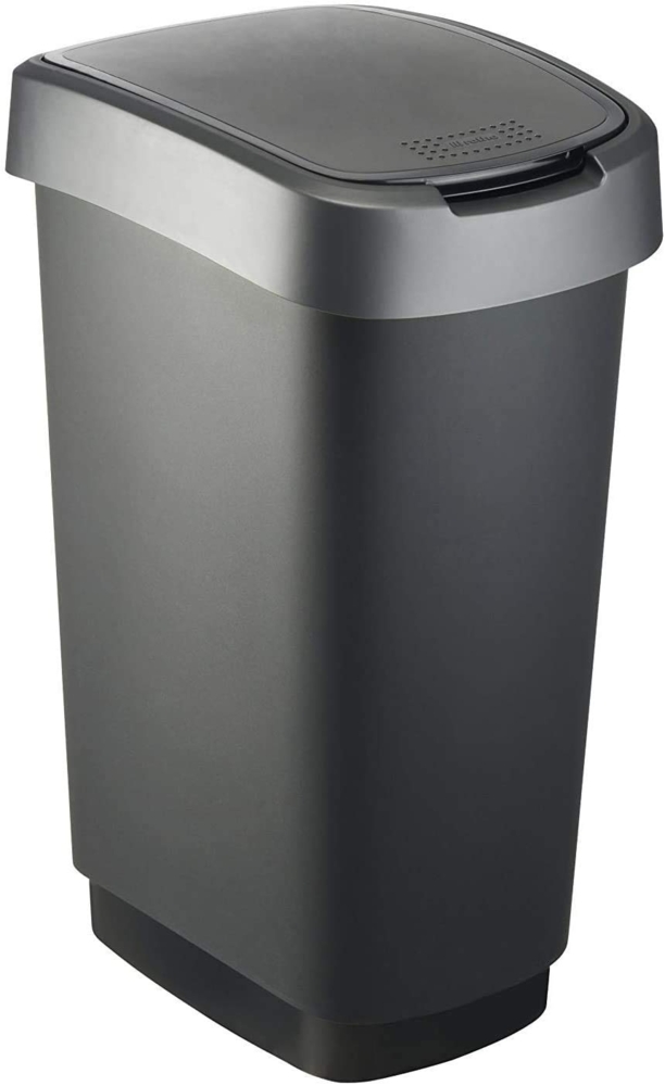 Rotho 'Twist' Mülleimer mit Deckel, Kunststoff (PP), 50 Liter, Silber / Schwarz Bild 1