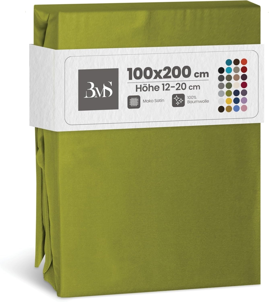Bettwaesche-mit-Stil Mako-Satin Spannbettlaken grün 100x200cm Bild 1