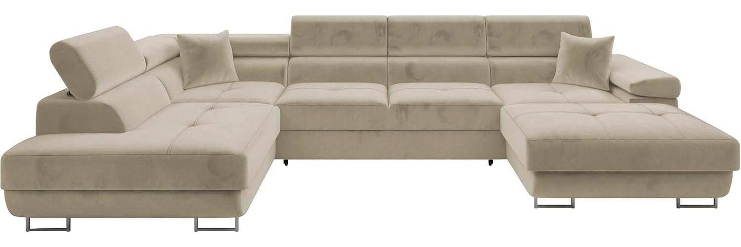 Ecksofa Torezio Bis mit Bettkasten, Schlaffunktion und Einstellbare Kopfstützen (Farbe: Manila 02, Seite: Links) Bild 1