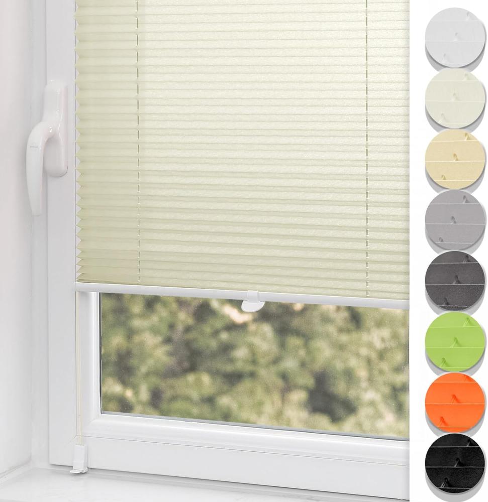 Plisseerollo ohne Bohren Klemmfix 90x130cm(BxH) Beige Jalousie Sonnenschutz Easyfix Faltrollo Lichtdurchlässig Rollo für Fenster & Tür Bild 1