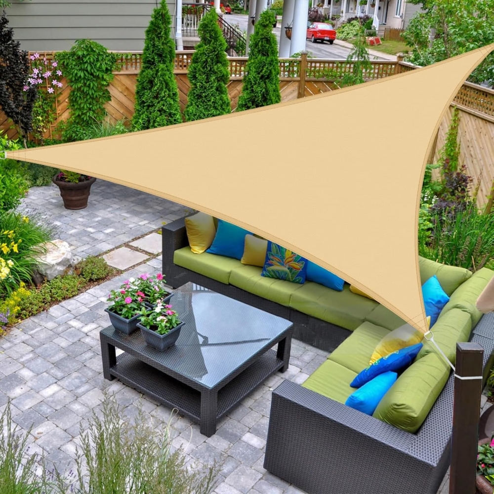 AXT SHADE Sonnensegel Wasserdicht Dreieckig 3 x 3 x 3 m Wetterschutz Sonnenschutz PES Polyester mit UV Schutz für Terrasse Balkon Garten-Sand(Wir Machen Sondergrößen) Bild 1