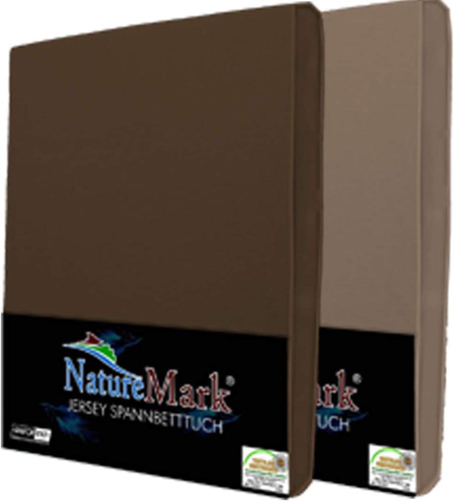 NatureMark 2er Pack Jersey Spannbettlaken, Spannbetttuch 100% Baumwolle in vielen Größen und Farben MARKENQUALITÄT ÖKOTEX Standard 100 | 90 x 200 cm - 100 x 200 cm -Sand/Schoko Bild 1