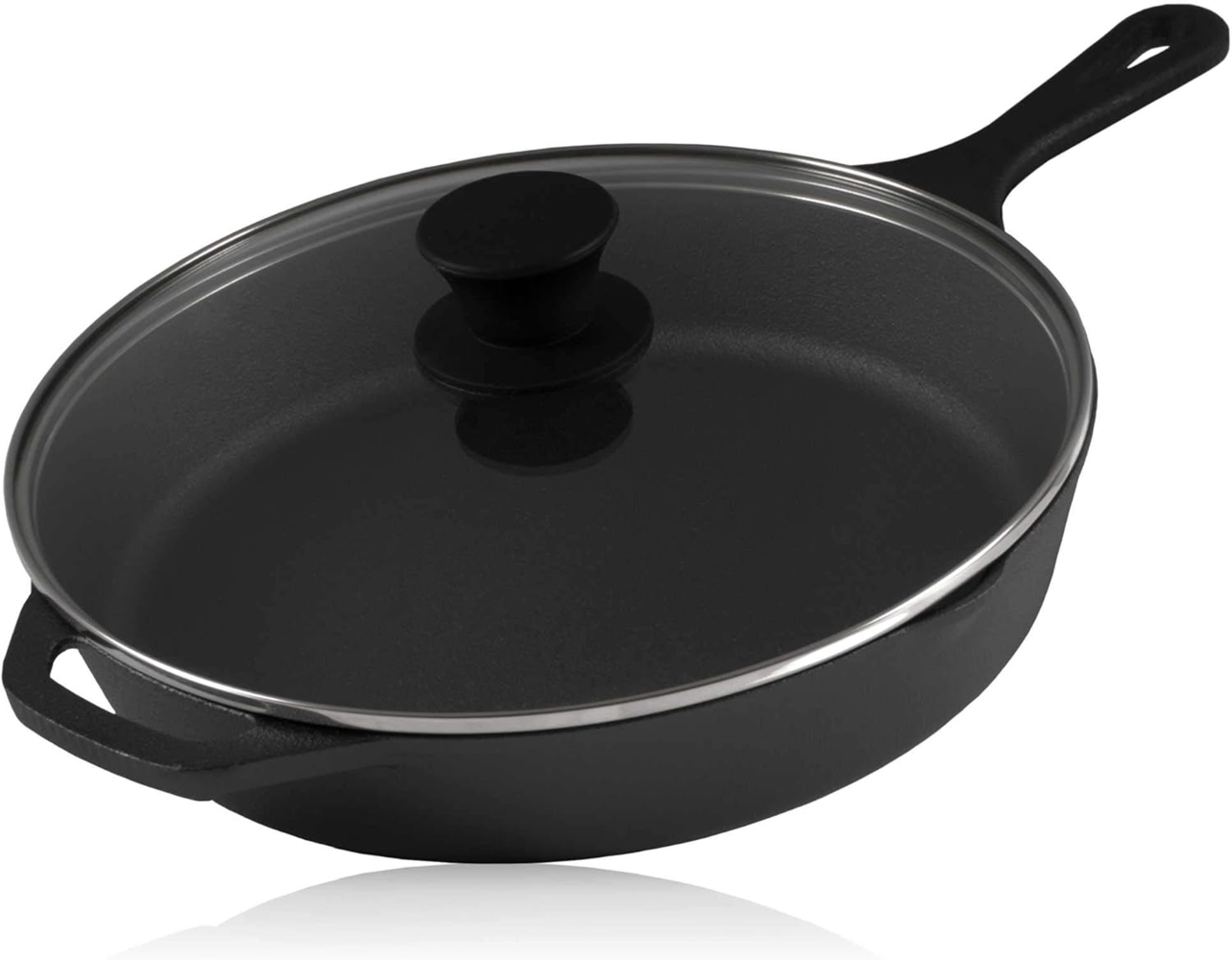 BBQ-Toro Grillpfanne Gusseisen Grillpfanne Ø 26 cm mit Glasdeckel, Bratpfanne, Gusseisen Bild 1