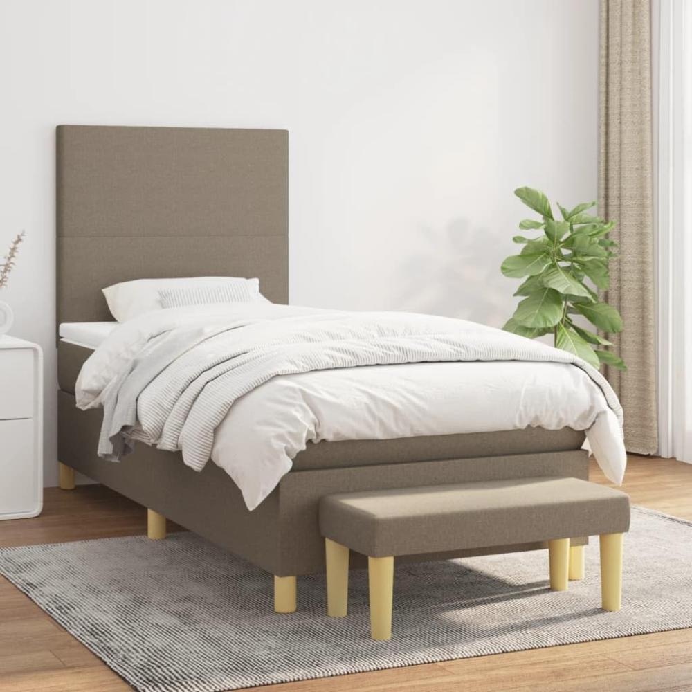 vidaXL Boxspringbett mit Matratze Taupe 90x200 cm Stoff 3136969 Bild 1