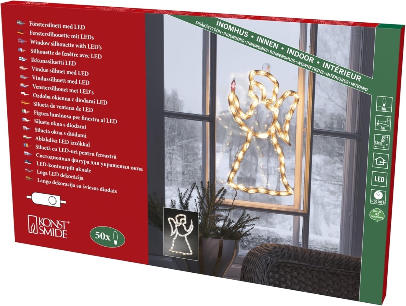 Konstsmide LED Fenstersilhouette, Engel, 50 warm weiße Dioden, 230V, Innen, weißes Kabel - 2173-010 Bild 1