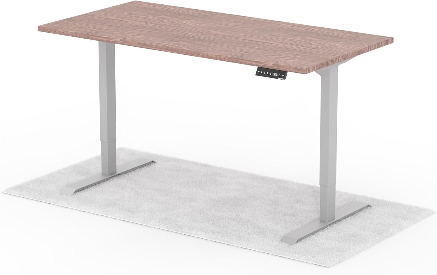 elektrisch höhenverstellbarer Schreibtisch DESK 160 x 80 cm - Gestell Grau, Platte Walnuss Bild 1