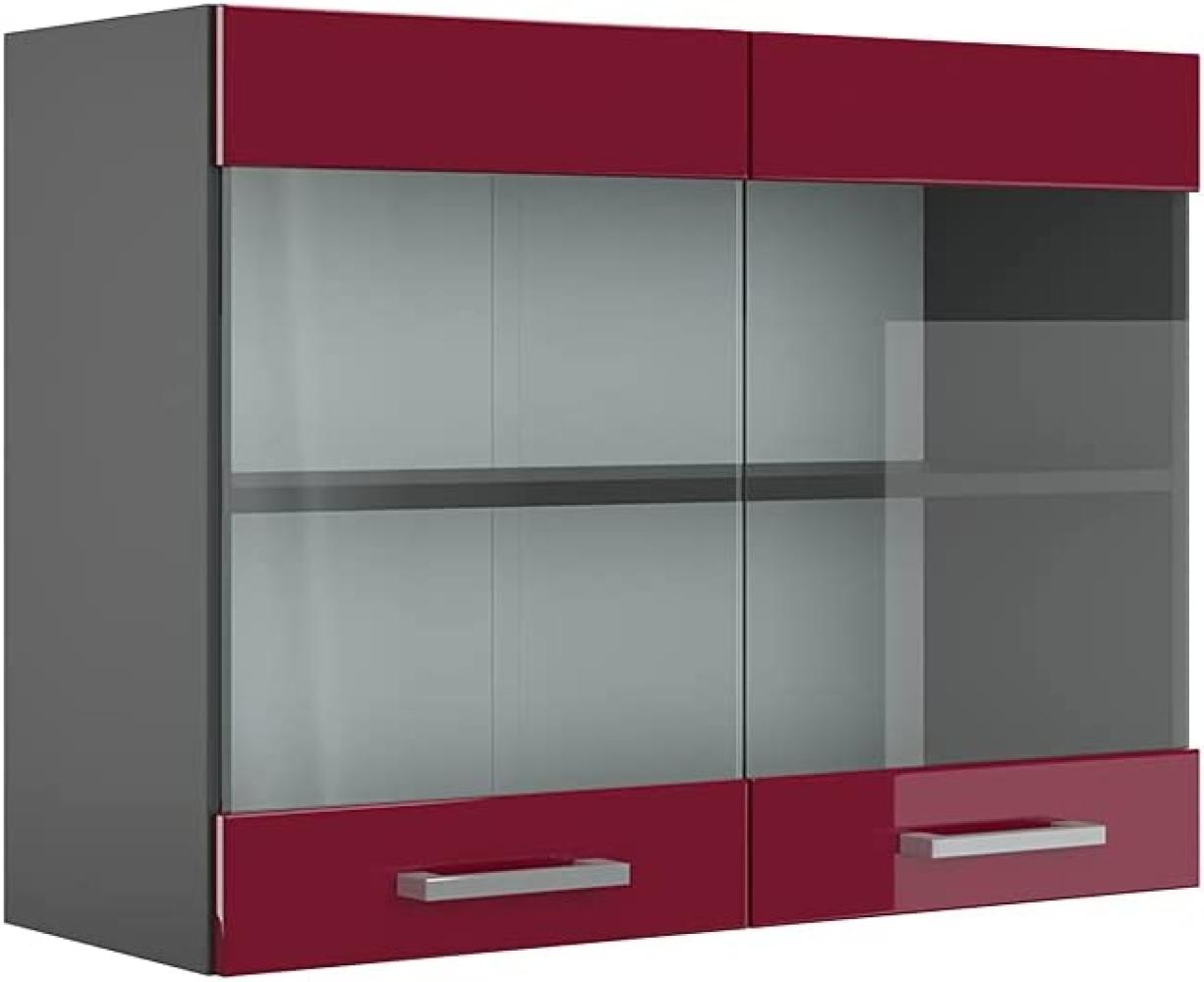 VICCO Küchenschrank R-Line Hängeschrank Unterschrank Küchenzeile Küchenunterschran Anthrazit (Bordeaux Hochglanz, Hängeglasschrank 80cm) Bild 1