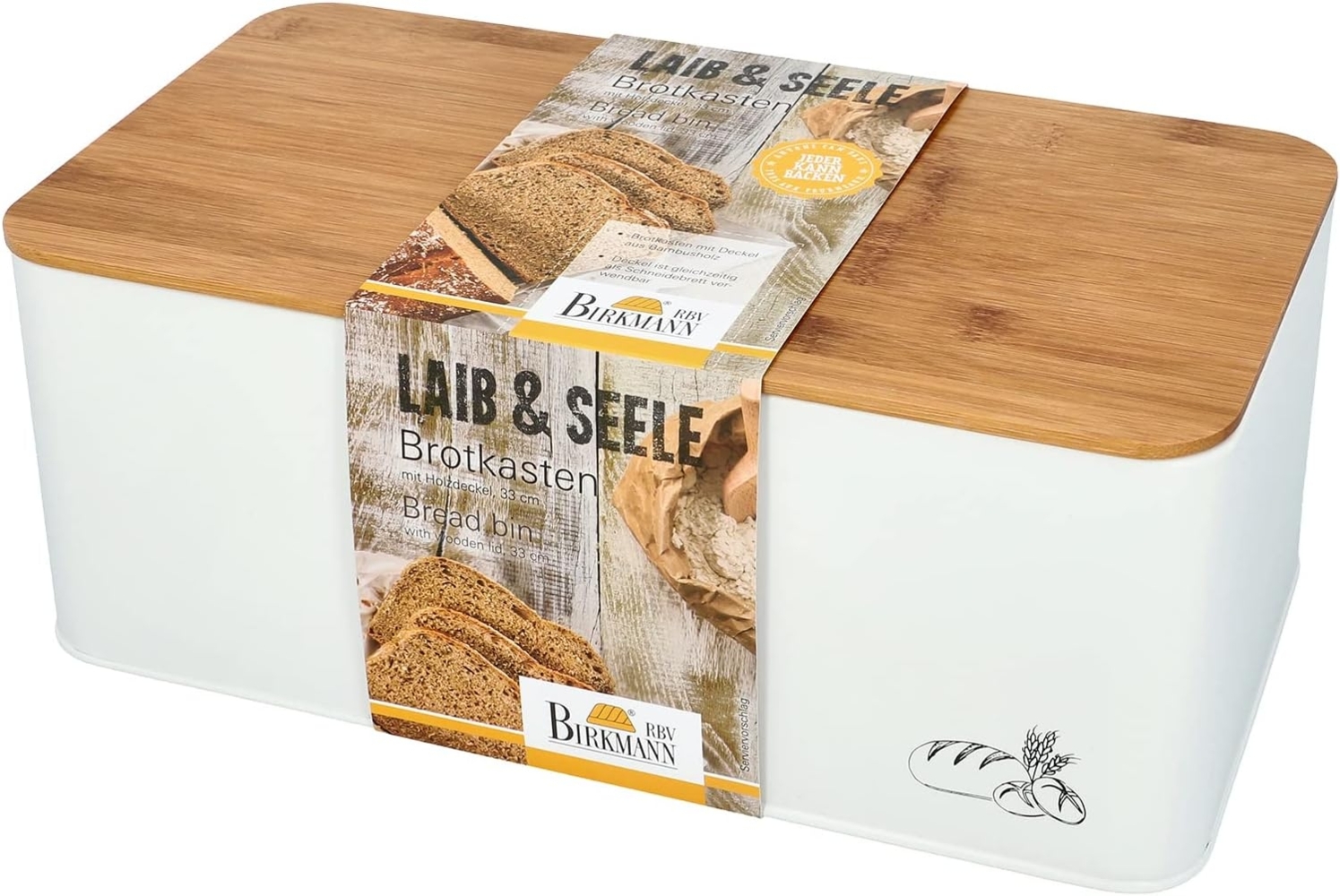 Birkmann Brotkasten Laib & Seele Metall 33x18x13 cm mit Bambus Holzdeckel Bild 1