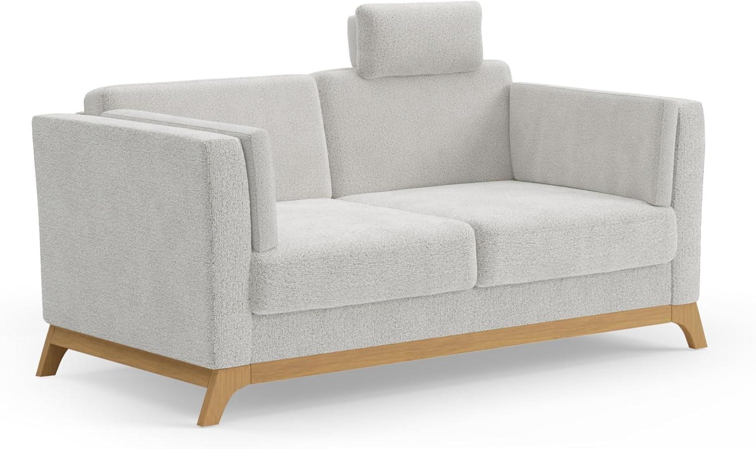 Cavadore 2,5er-Sofa Vida / 2,5-Sitzer Couch im trendigen Design mit massivem Holzrahmen in Eiche, Kopfstütze mit Kuschelkissen / 183 x 84 x 93 / Chenille, Beige Bild 1