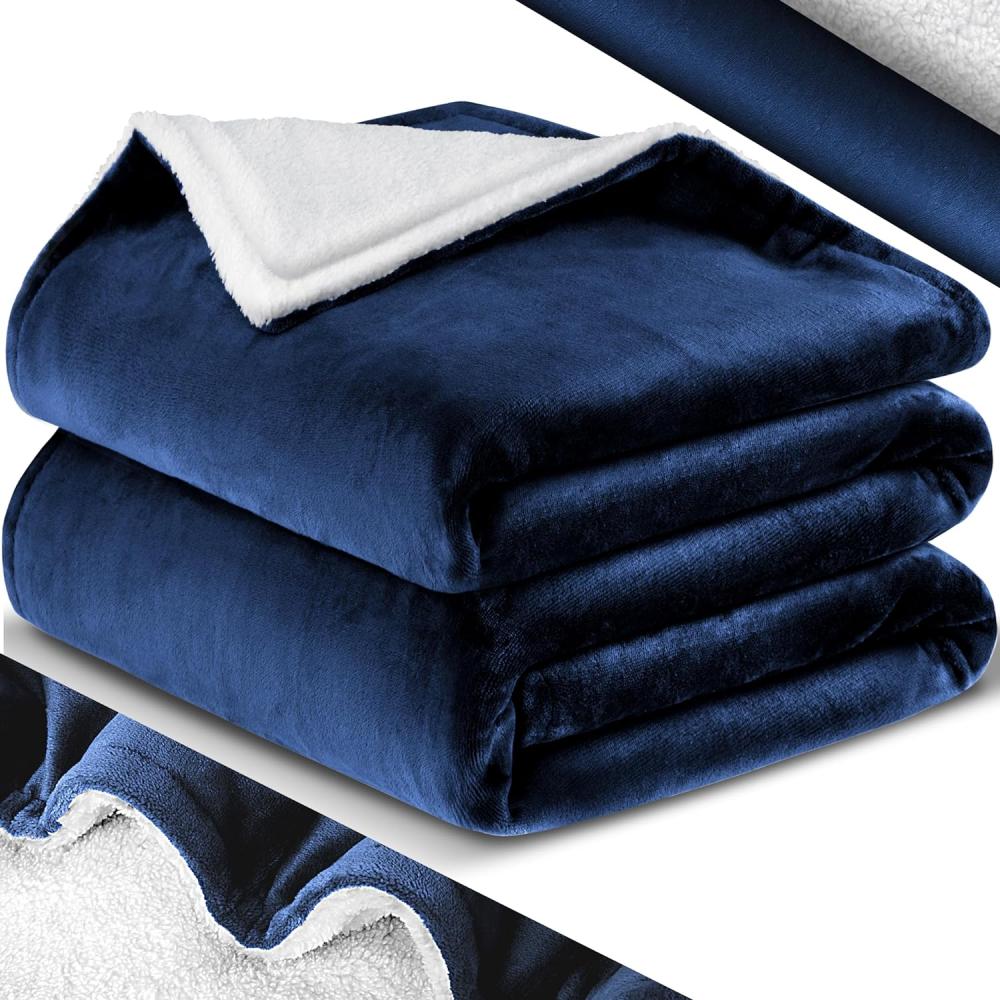 KESSER® Kuscheldecke Flauschige Sherpa Extra Weich & Warm Wohndecke Flanell Fleecedecke, Falten beständig/Anti-verfärben als Couchdecke Sofadecke oder Bettüberwurf 130 x 150 cm, Navyblau Bild 1