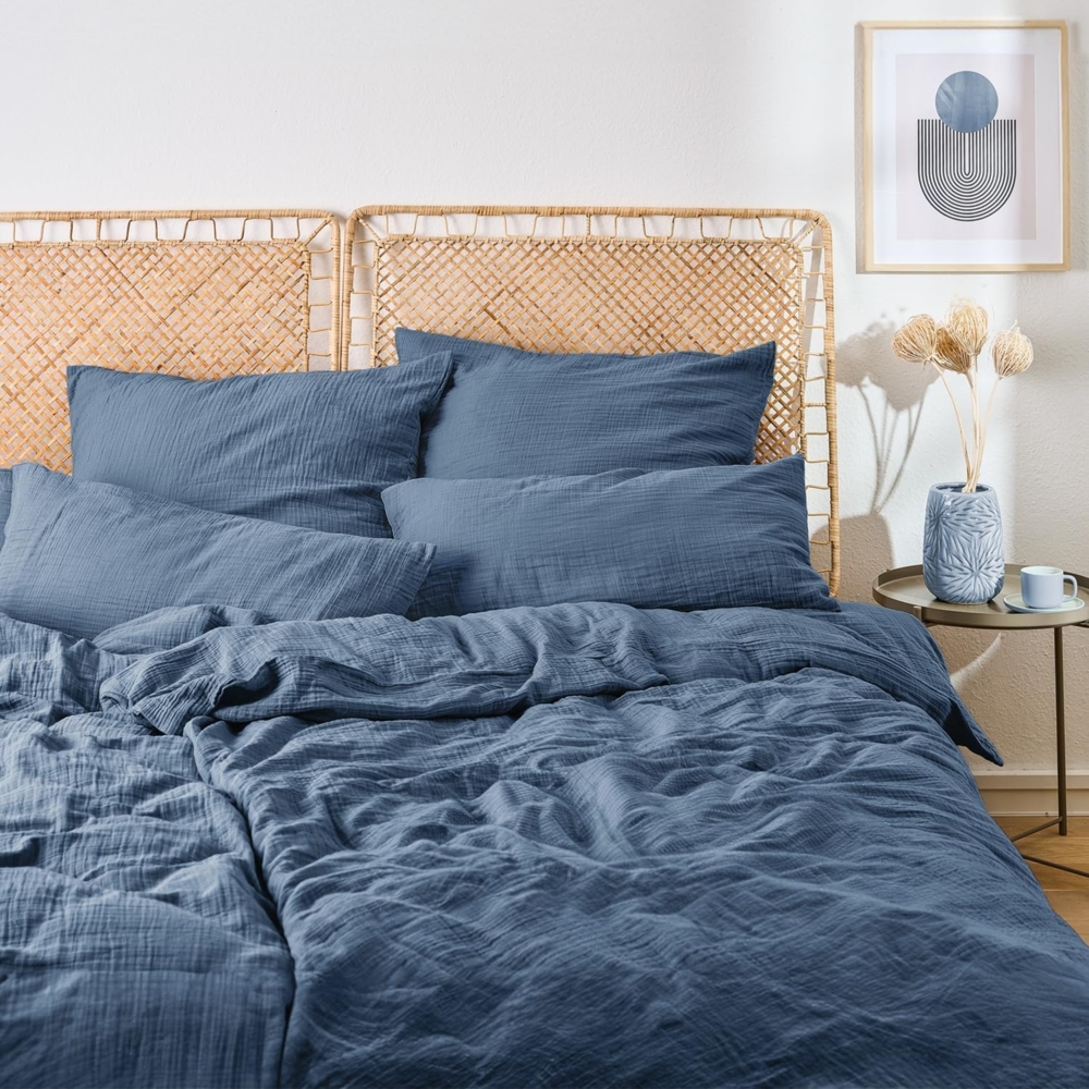 Blumtal Bettwäsche Musselin 100% Baumwolle im Set, Kopfkissenbezug & Deckenbezug, 3 teilig Bild 1