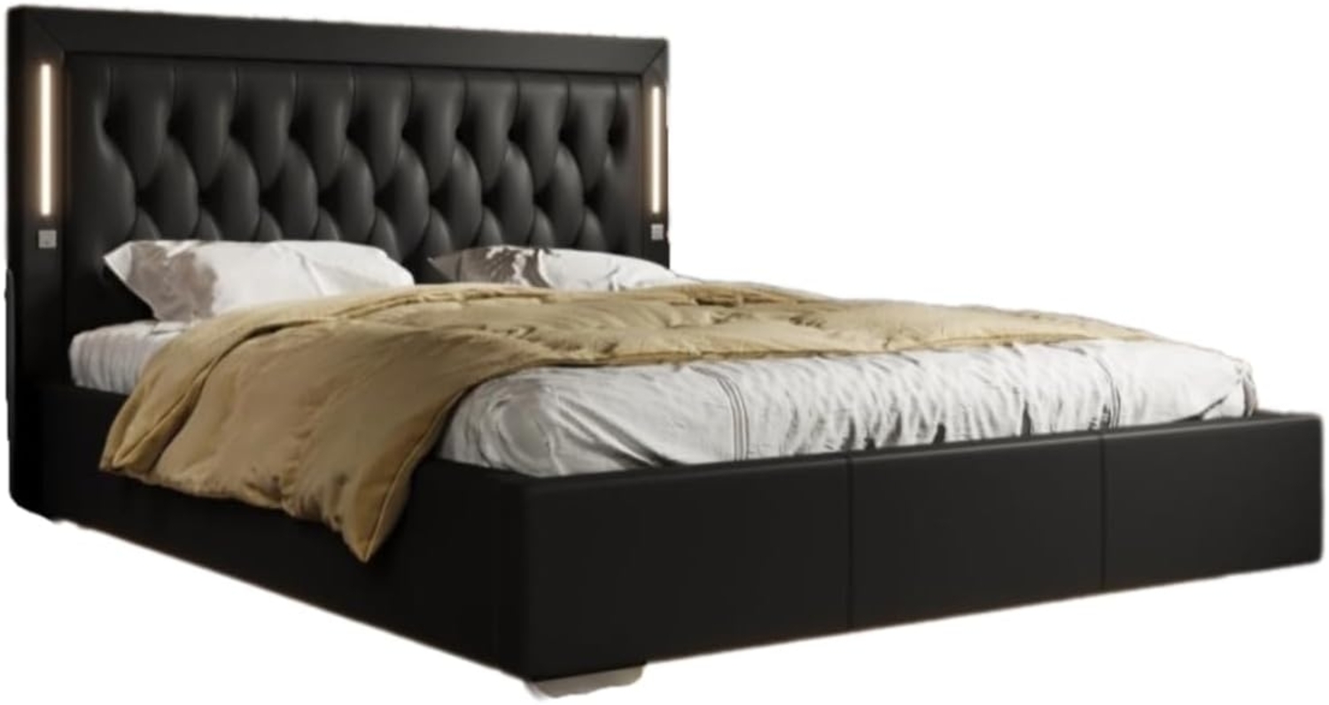 Designer Polsterbett Rio inkl. RGB, USB und Stauraum 160x200 Schwarz H3 (70-100kg) Bild 1