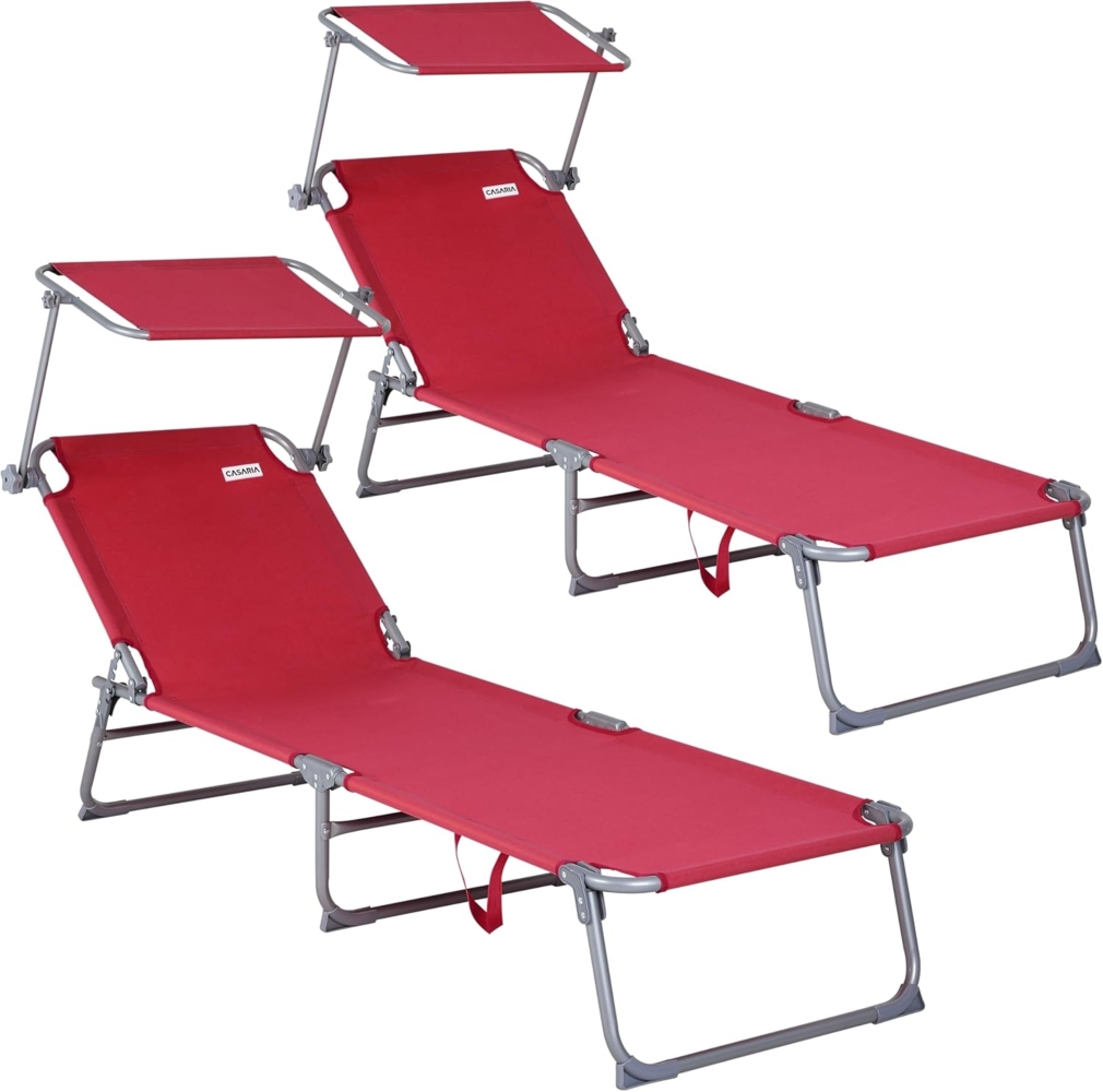CASARIA® 2er-Set Sonnenliegen, mit Dach, klappbar, Gartenliege & Strandliege, orange Bild 1