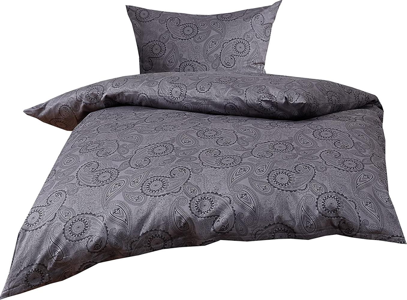 Bettwaesche-mit-Stil Mako-Satin Damast Paisley Bettwäsche "Davos" schwarz-grau Garnitur 155x220 + 80x80 Bild 1