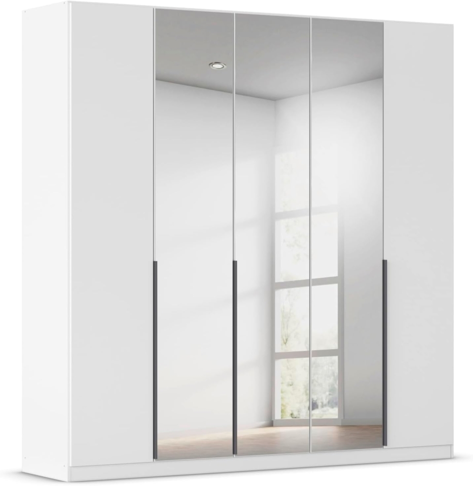 Rauch Möbel Alabama, Kleiderschrank, Garderobe, 5-türig, Zubehör Premium, 3 Kleiderstangen, 6 Einlegeböden, Schubladeneinsatz, Farbe Weiß, Griff Grau metallic, 226 x 210 x 54 cm Bild 1