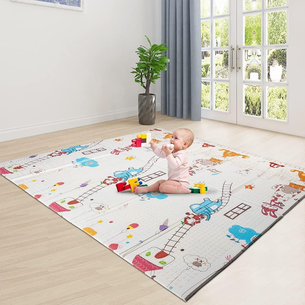 Aurorast Spielmatte Baby,Faltbare Krabbelmatte für Babygymnastik,Extra froßer Spielteppich für den Innen- und Außeneinsatz,Babymatte Doppelseiten spielbar, Wasserdicht, rutschfest, 200 * 180cm Bild 1