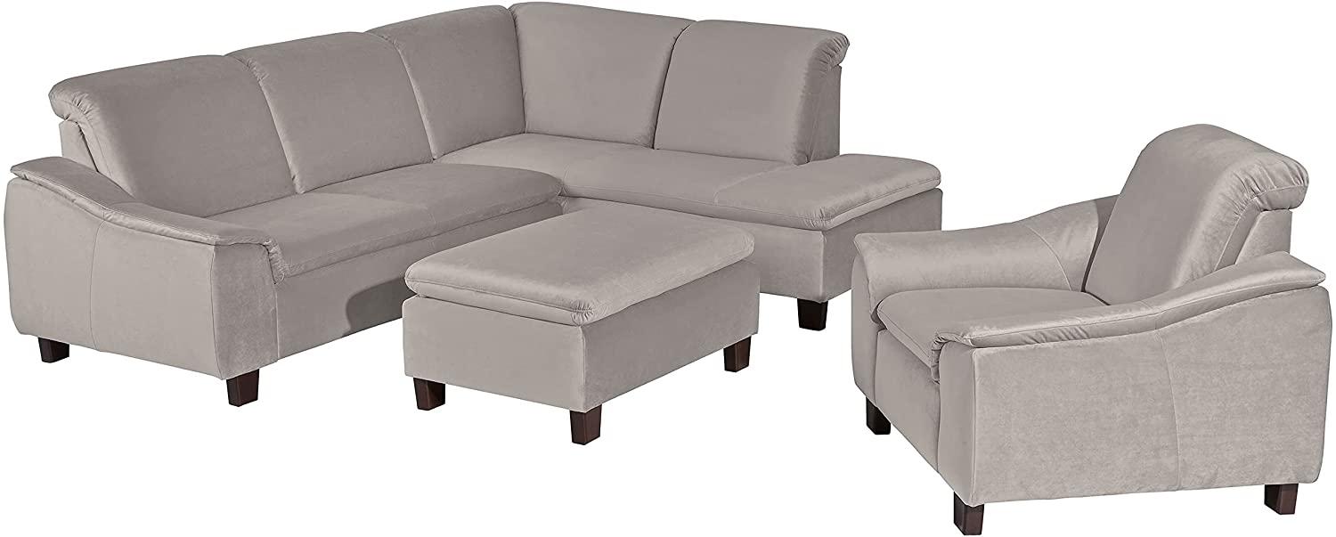 Aaron Sofa Eckgarnitur Samtvelours Hellgrau Buche Nussbaumfarben Bild 1