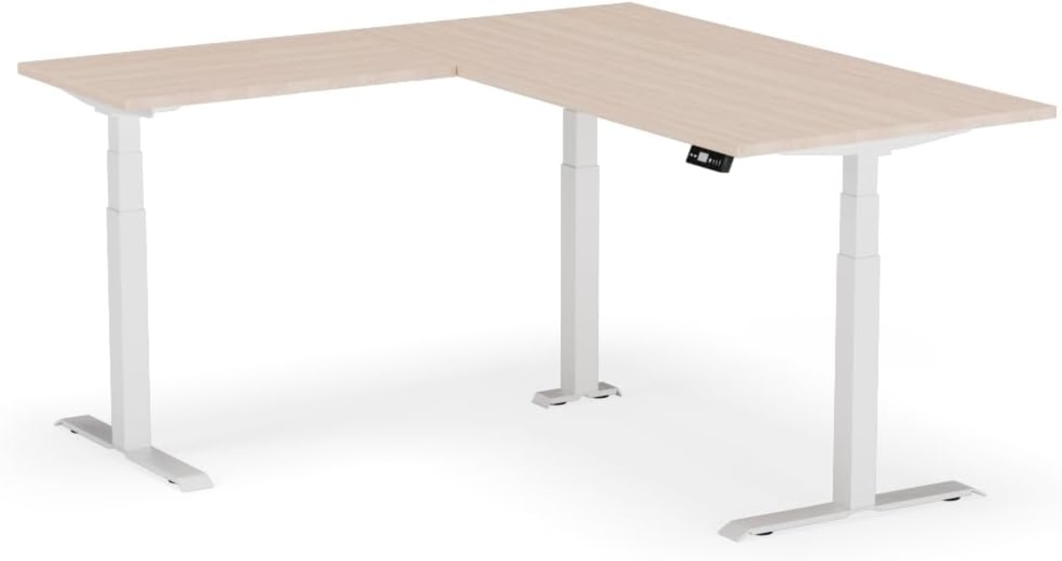 elektrisch höhenverstellbarer Schreibtisch L-SHAPE 180 x 170 x 60 - 90 cm - Gestell Weiss, Platte Eiche Bild 1