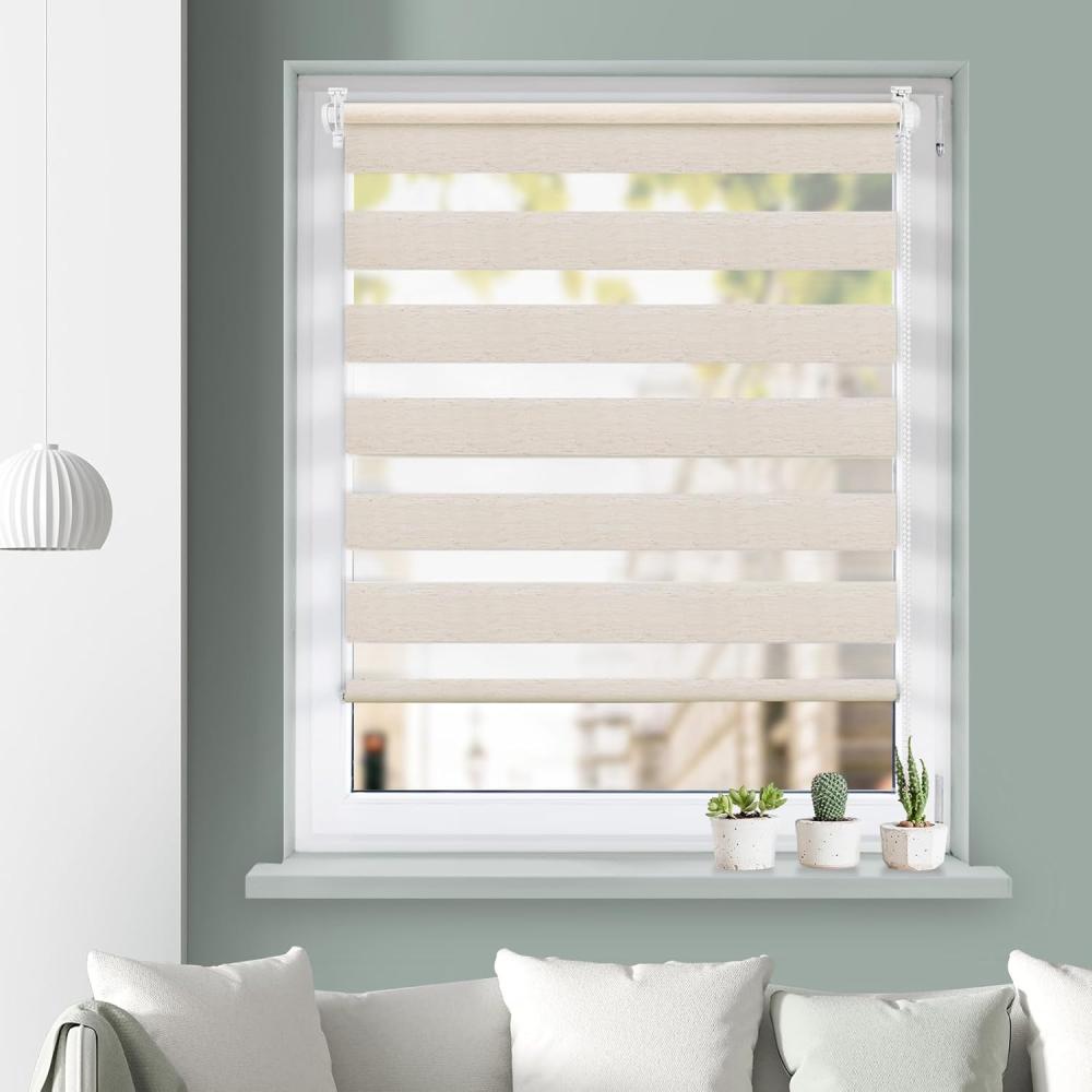 Grandekor Doppelrollo Klemmfix ohne Bohren Leinen 60x150cm(Stoffbreite 56cm) Fenster Rollos für innen Klemmrollos Duo Rollos für Fenster ohne Bohren mit Bohren Privatschutz UV-Schutz Zebrarollo Bild 1