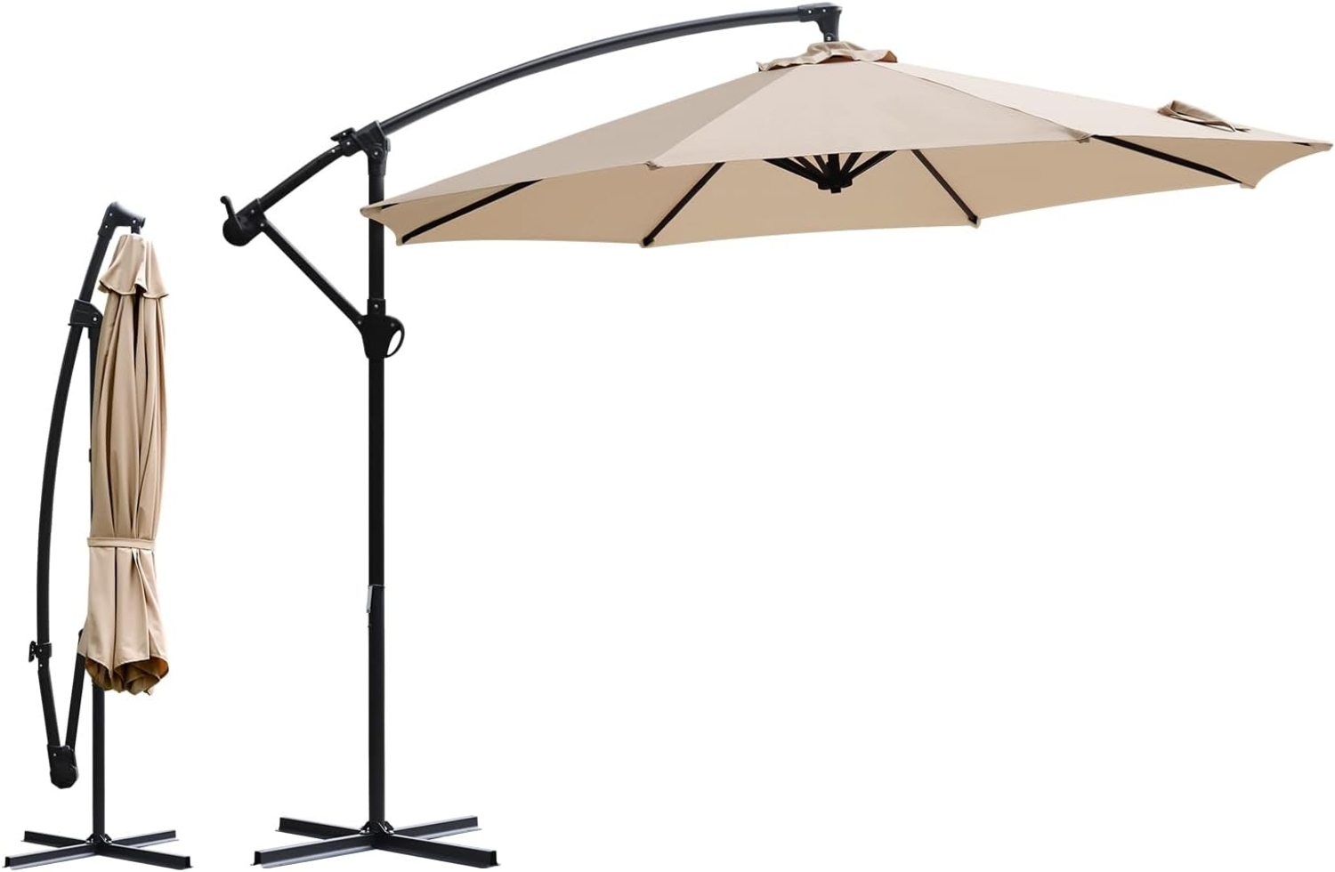 Sekey Ampelschirm Ø300cm Sonnenschirm mit Kreuzständer, Gartenschirm mit Kurbel, UV50+, LxB: 300,00x300,00 cm, mit/ohne LED-Lichtern, leicht zu öffnen und zu schließen Bild 1