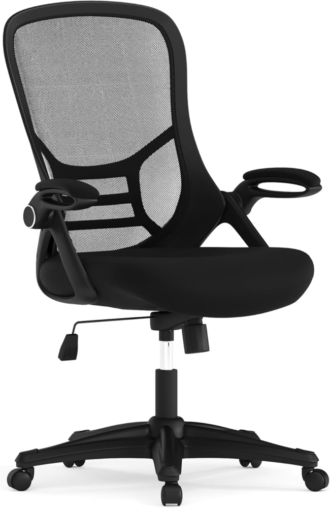 Flash Furniture Porter Bürostuhl mit hoher Rückenlehne, ergonomischer Drehstuhl mit schwarzem Gestell und hochklappbaren Armlehnen, Schwarz Bild 1