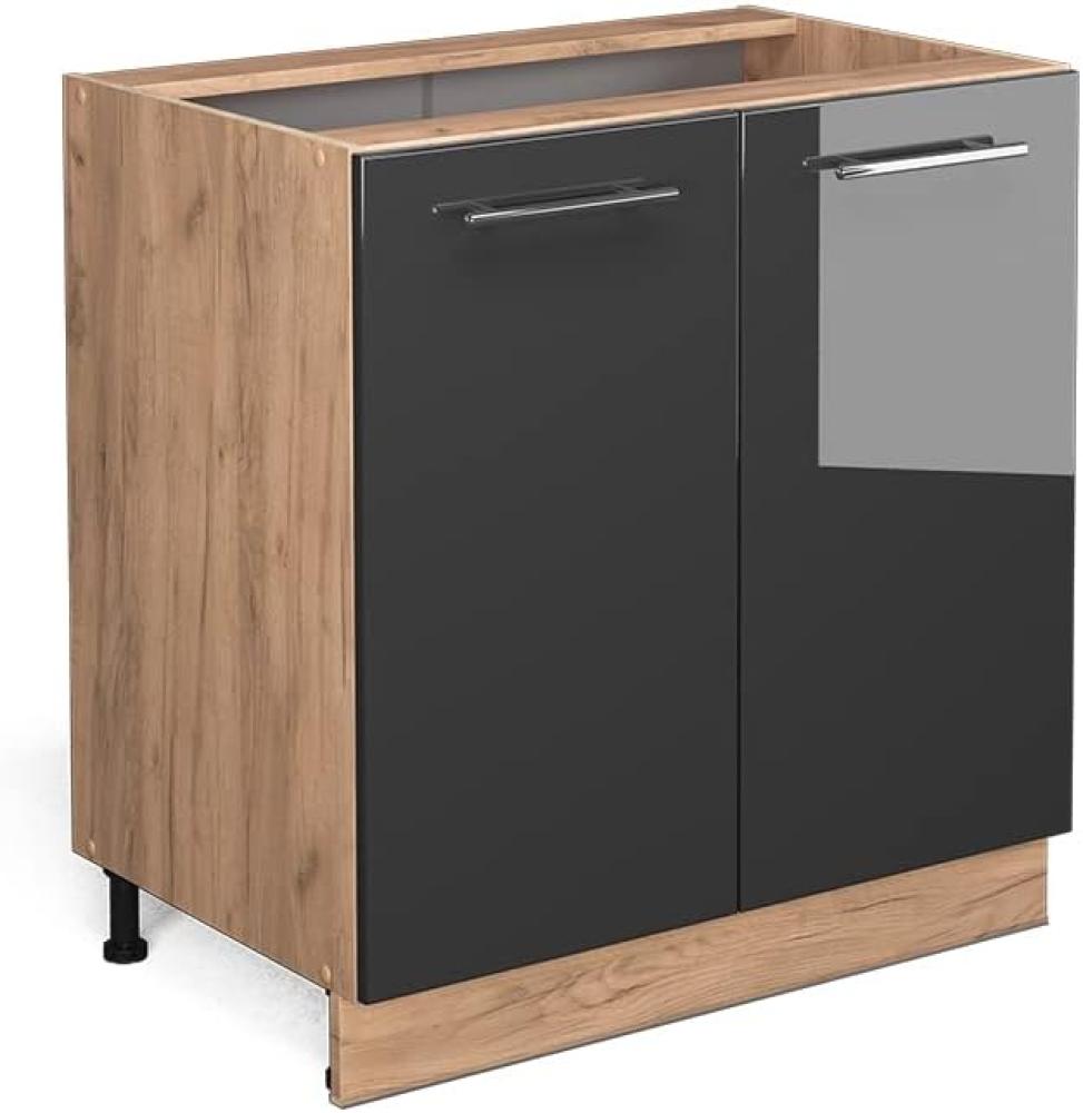 Vicco Küchenschrank Küchenmöbel Fame-Line modern Küche Einbauküche Küchenzeile Blende Unterschrank Hochschrank Hängeschrank Hochglanz (Eiche-Anthrazit, Unterschrank 80 cm) Bild 1