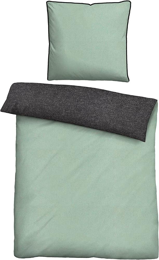 Biberna Melange Flanell Wendebettwäsche 840500 | 155x220 cm + 80x80 cm | mint Bild 1