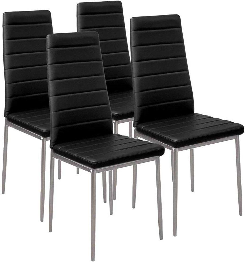 BAKAJI Set mit 4 Esszimmerstühlen für Wohnzimmer, Küche, modernes Design, Gestell aus Metall und gepolsterter Sitz aus Kunstleder, Maße 98 x 41 x 45 cm (schwarz) Bild 1