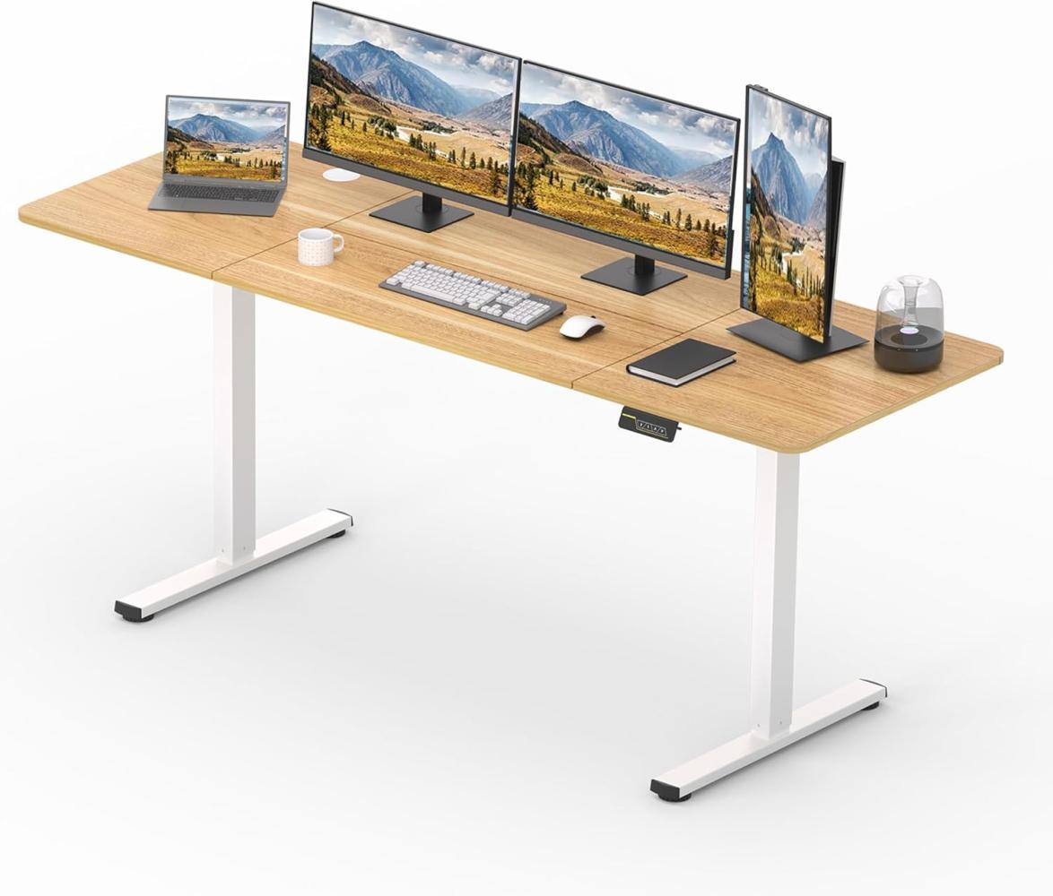 SANODESK Elektrischer Höhenverstellbarer Schreibtisch einfach mit Tischplatte, Memory Funktion und Haken, Schreibtisch Höhenverstellbar Elektrisch für Heimbüro, Homeoffice und Hause(160 x 60cm, ahorn) Bild 1