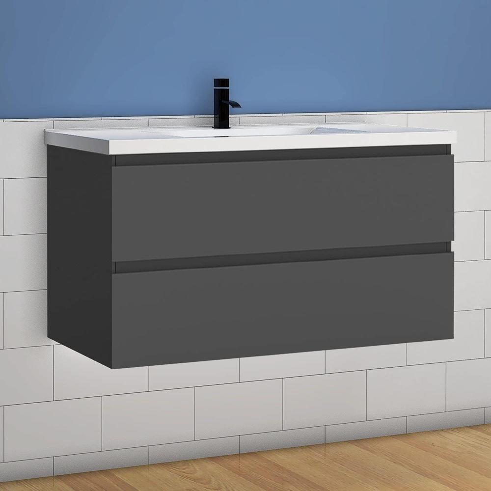 Waschtisch mit Unterschrank 100 cm Badmöbel Set Gäste WC Anthrazit Matt Bild 1