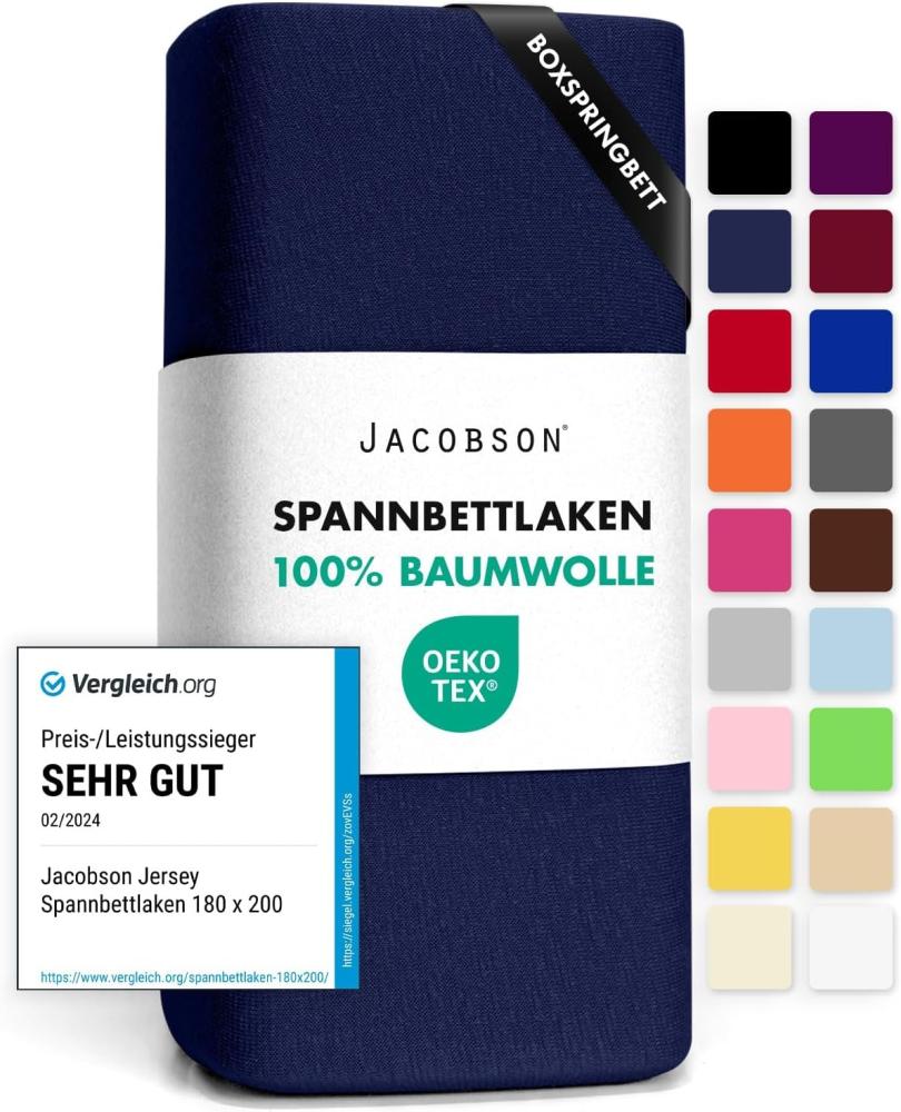 Jacobson Jersey Spannbettlaken Spannbetttuch Baumwolle Bettlaken (140x200-160x220 cm, Dunkelblau) Bild 1