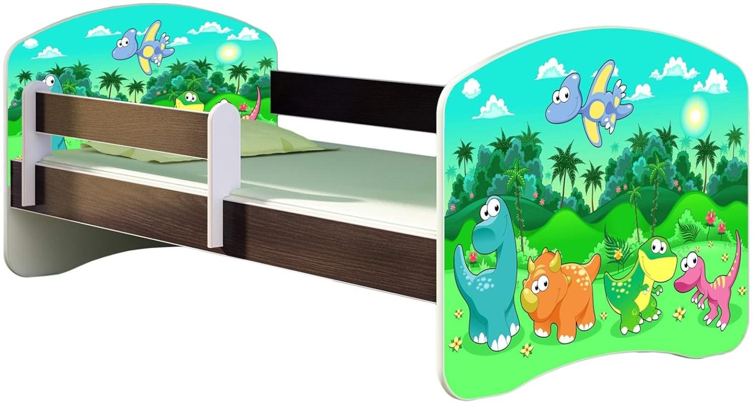 ACMA Kinderbett Jugendbett mit Einer Schublade und Matratze Wenge mit Rausfallschutz Lattenrost II 140x70 160x80 180x80 (30 Dino, 180x80) Bild 1