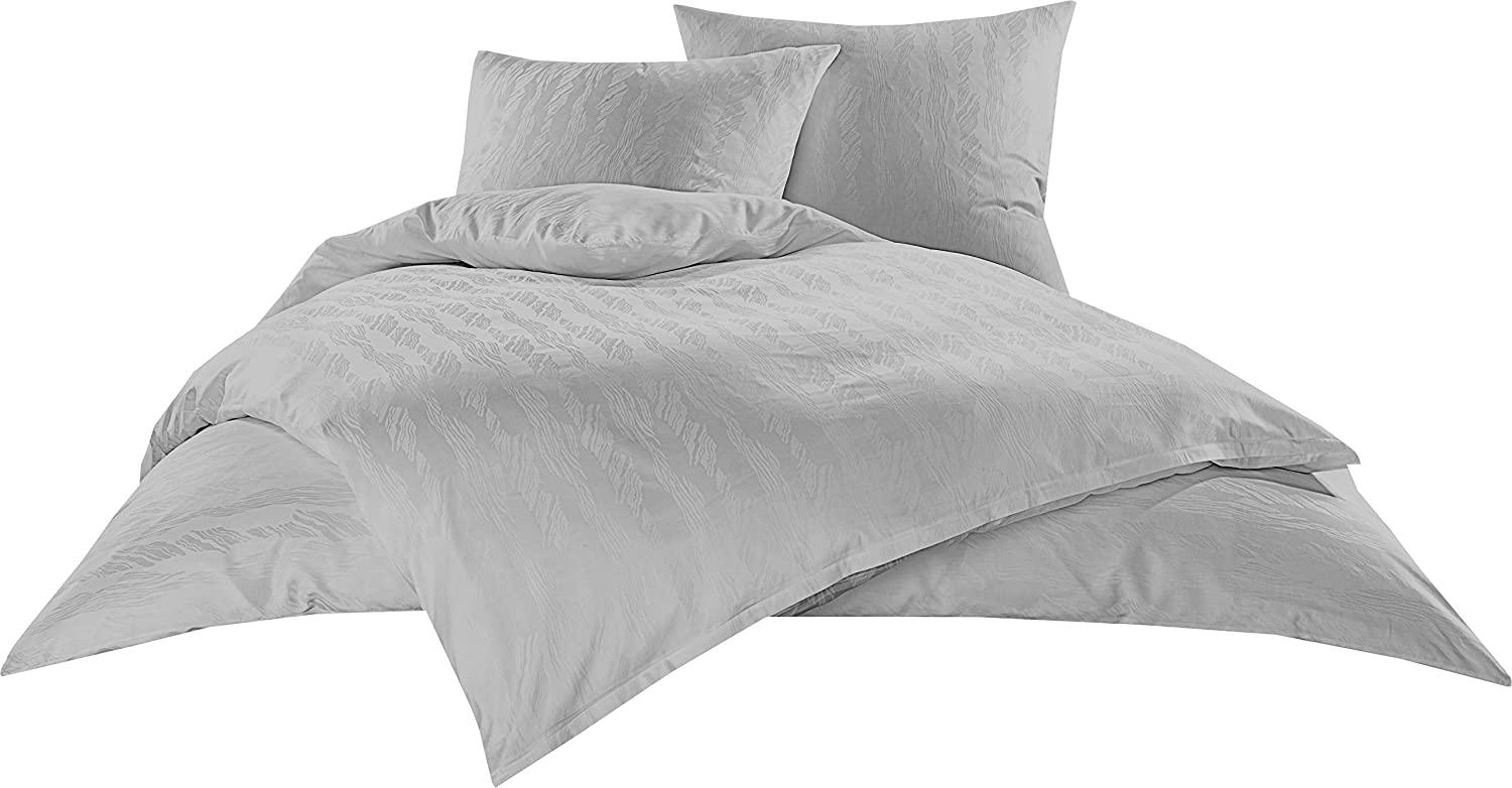 Bettwaesche-mit-Stil Mako Satin Damast Bettwäsche Waves grau Garnitur 240x220cm Bild 1