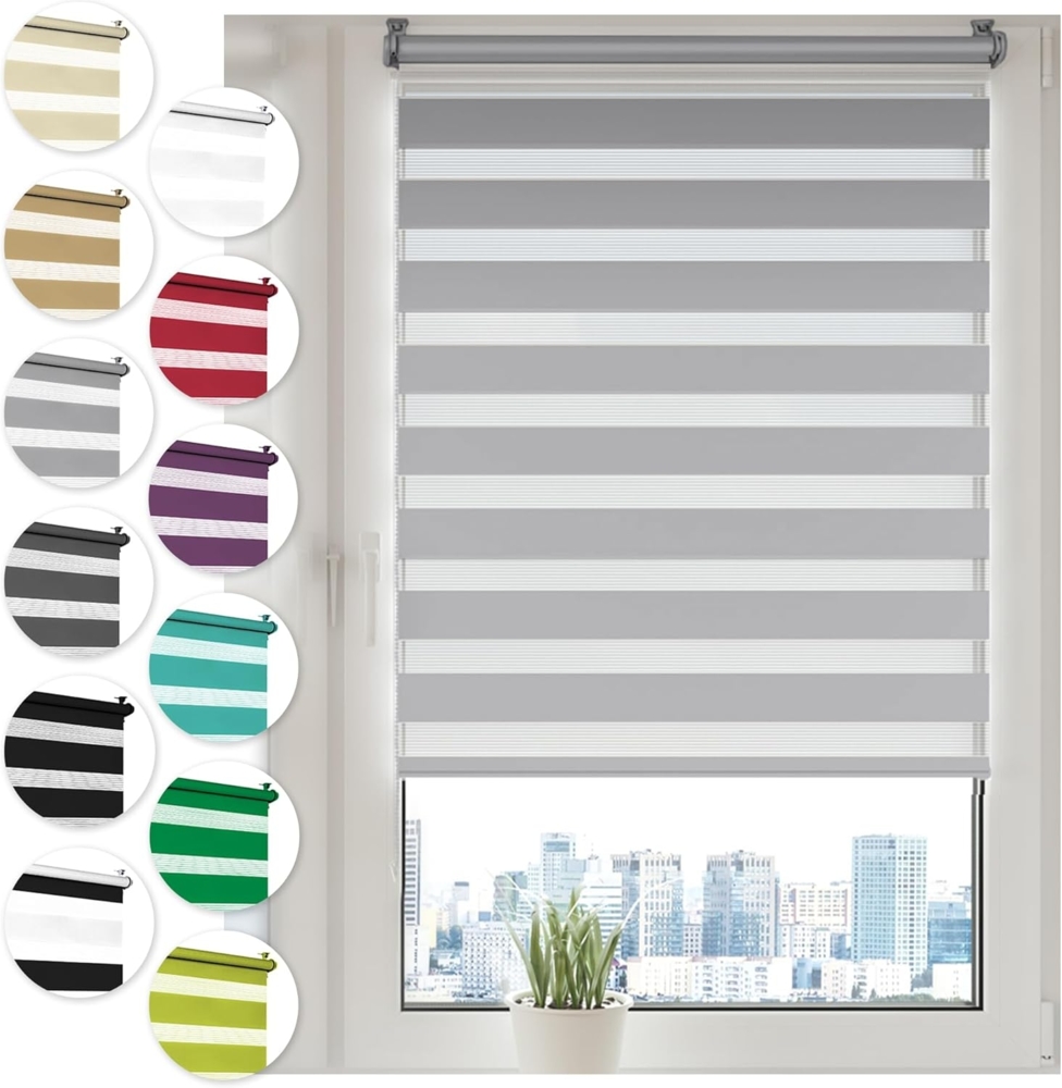 Doppelrollo Klemmfix ohne Bohren 40x210 cm Grau Duo Rollo Klemmrollo Sonnenschutzrollo Fensterrollo für Fenster & Türen Zebrarollo Seitenzugrollo Bild 1