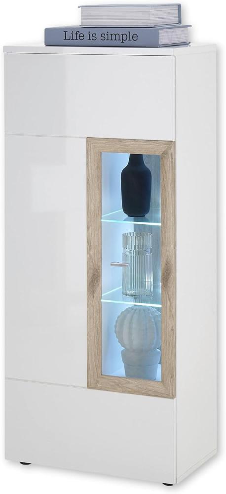 BRÜNN Vitrine in Weiß, Viking Oak Optik - Moderner Vitrinenschrank mit LED-Beleuchtung und viel Stauraum - 60 x 137 x 38 cm (B/H/T) Bild 1