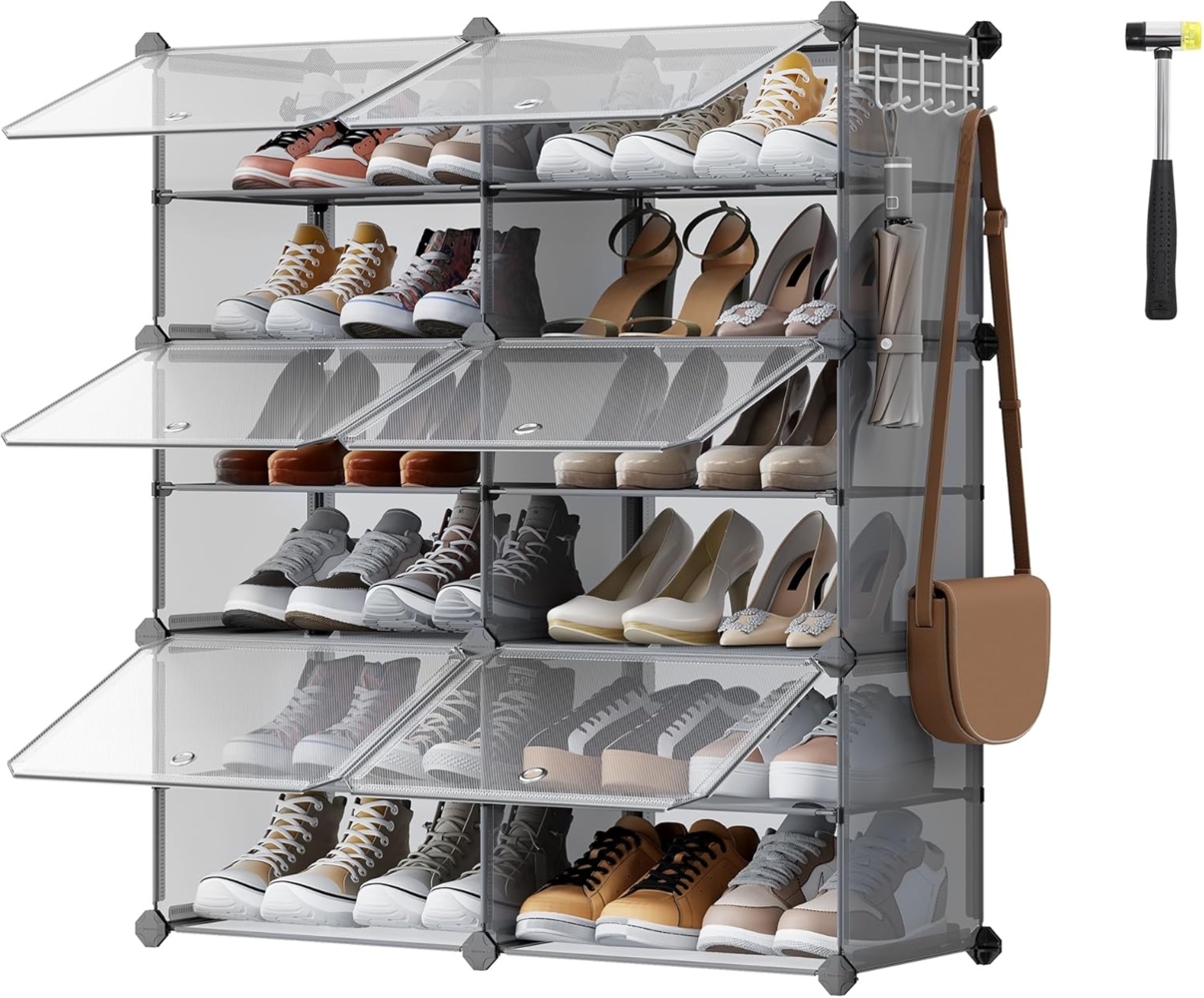 SONGMICS Schuhregal mit 6 Fächern, Schuhschrank, 30 x 40 x 30 cm pro Fach, schmal, mit Türen, Stahlrahmen, Kunststoff, für Flur, Schlafzimmer, Eingangsbereich, schiefergrau LPC033G01 Bild 1