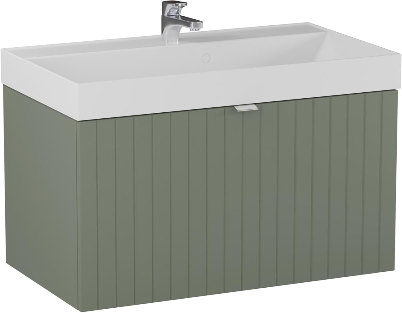 BADEDU ESLA Waschbecken mit Unterschrank 79 cm breit, Grün, Waschbecken Gussmarmor Weiß Bild 1