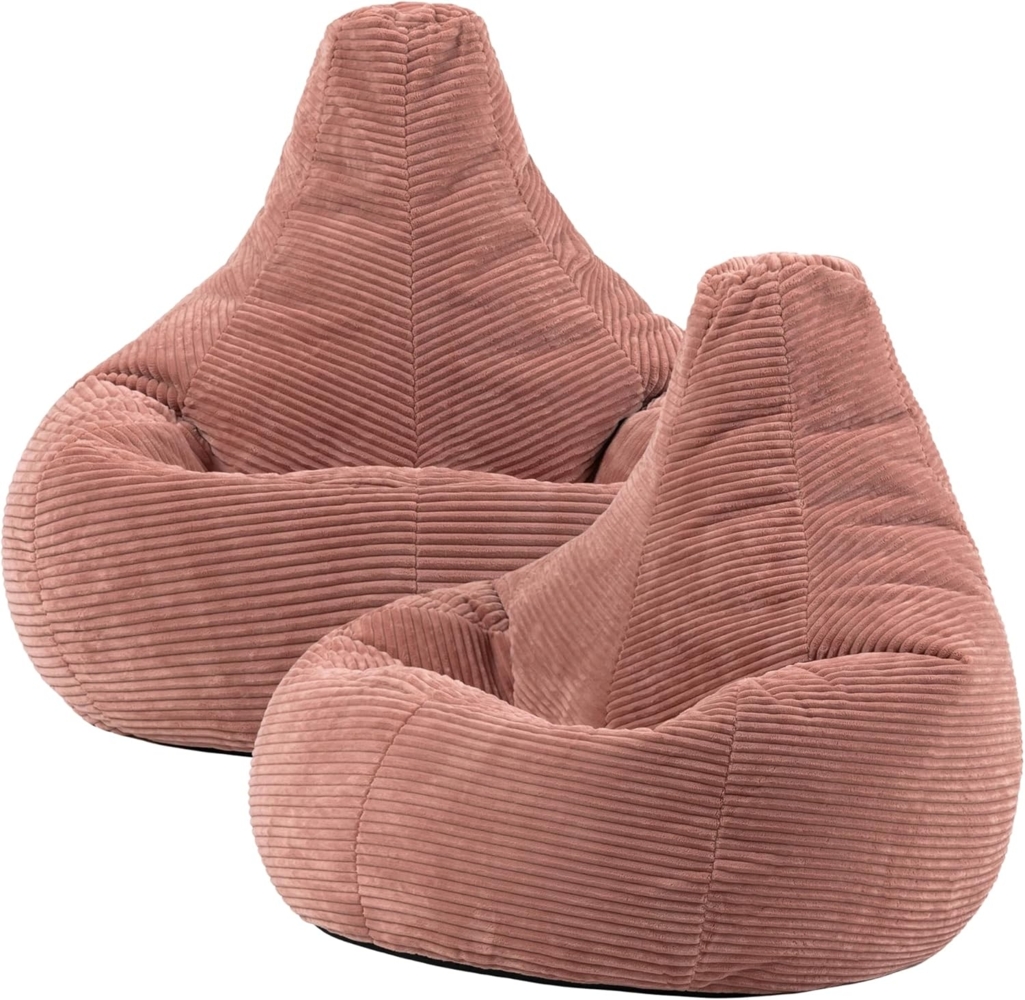 Icon Dalton Sitzsack Cord, Rosa, 2er-Pack, Gaming Sitzsack Erwachsene mit Füllung, Bean Bag, Cord Sessel, Lounge Sessel, Lounge Stuhl, Schlafzimmer, Wohnzimmer, Wohnzimmer Möbel Bild 1