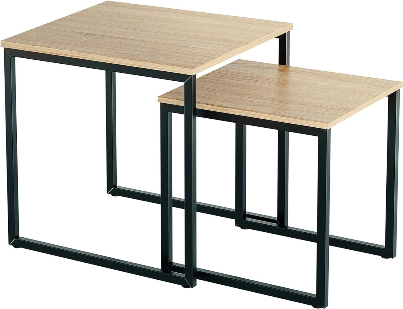 Ribelli Couchtisch 2er Set, Beistelltisch mit Stahlgestell, Wohnzimmertisch aus Holz, Sofatisch für Wohnzimmer, Schlafzimmer, Büro, Quadratisch Bild 1