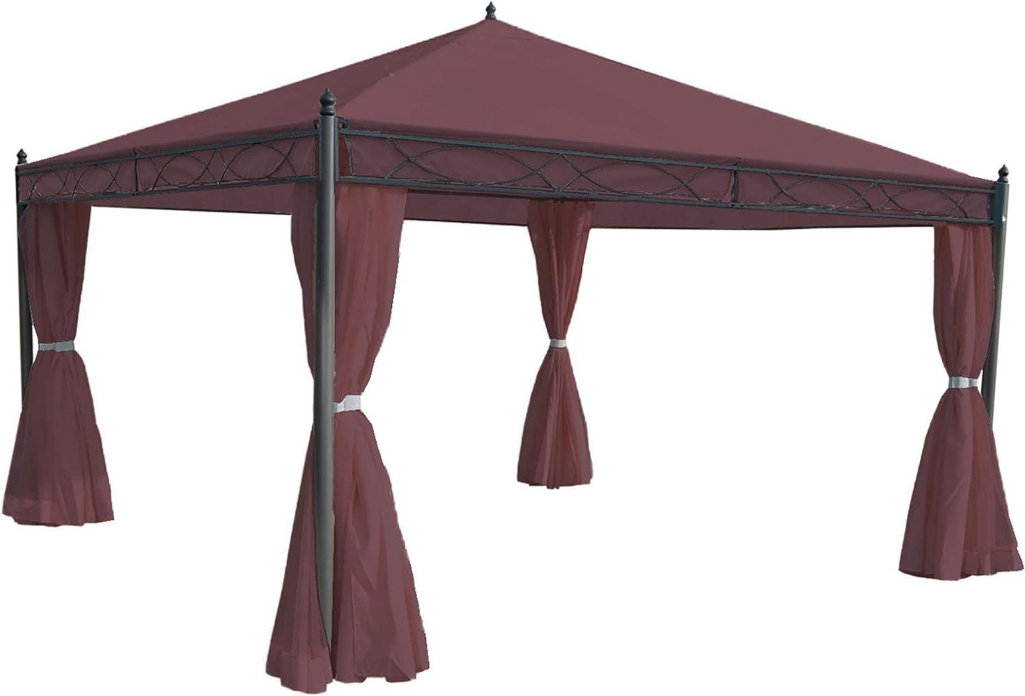 Pergola Cadiz, Garten Pavillon, stabiles 7cm-Gestell mit Seitenwand ~ rot-braun 4x4m Bild 1