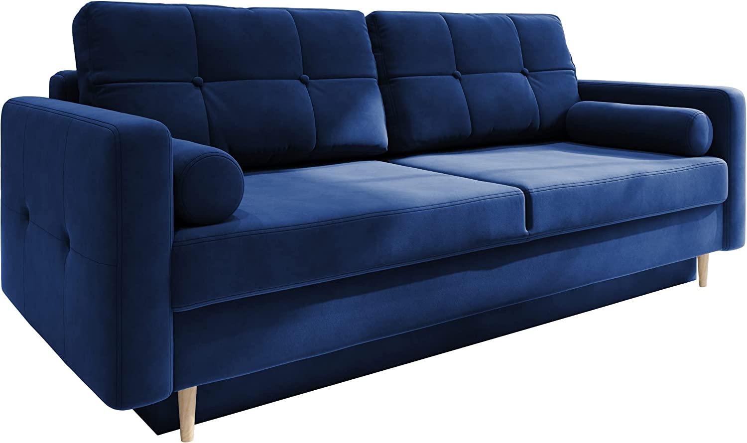 Fabryka Mebli Idźczak Schlafsofa Sofa Pastella Couch Ausklappbares Schlaffunktion Bettkasten - Kissen Bettzeugbehälter Hilfsautomat Wohnzimmer, Gästezimmer Modern Design (Kronos 09 Blau), pastelle Bild 1