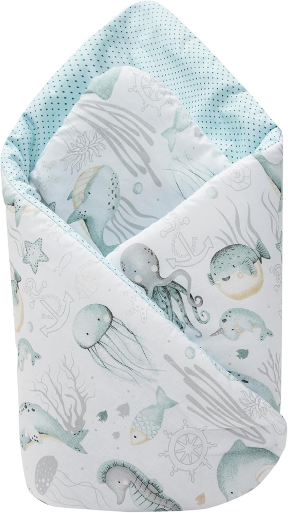 Medi Partners Steckkissen 100% Baumwolle 75x75 cm Einschlagdecke Babyhörnchen doppelseitig weich ganzjährig multifunktional antiallergisch Babys (Ozean) Bild 1