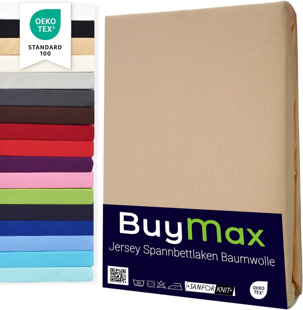 Buymax Spannbettlaken Topper, Spannbetttuch für Topper bis 9 cm Höhe, 100% Baumwolle Jersey, Sand, Topper 120x200 cm, 1 Bild 1