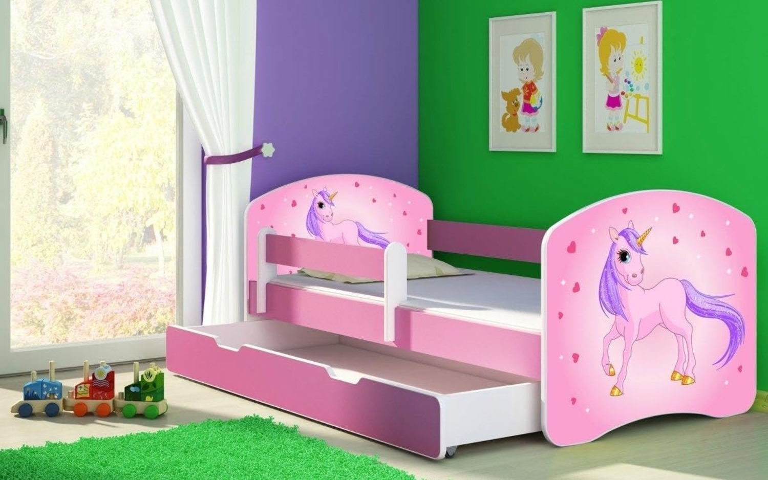 Kinderbett Dream mit verschiedenen Motiven 140x70 Unicorn Hearts Bild 1