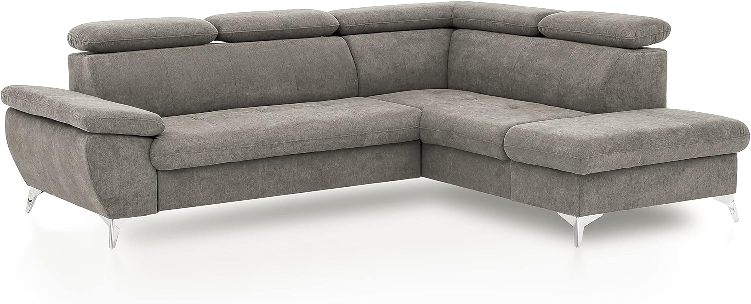Mivano Ecksofa Gisele / Eckcouch mit Schlaffunktion, Stauraum, Armteilfunktion und Kopfteilverstellung / 256 x 83 x 209 / Velours, Beige Bild 1