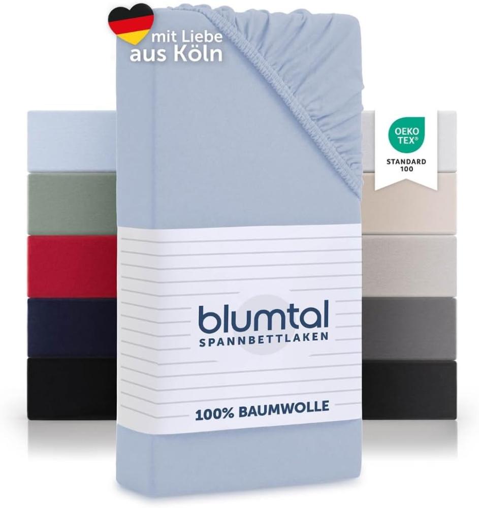 Blumtal® Basics Jersey Spannbettlaken 200x200cm -Oeko-TEX Zertifiziert, 100% Baumwolle Bettlaken, bis 7cm Topperhöhe, Hellblau Bild 1