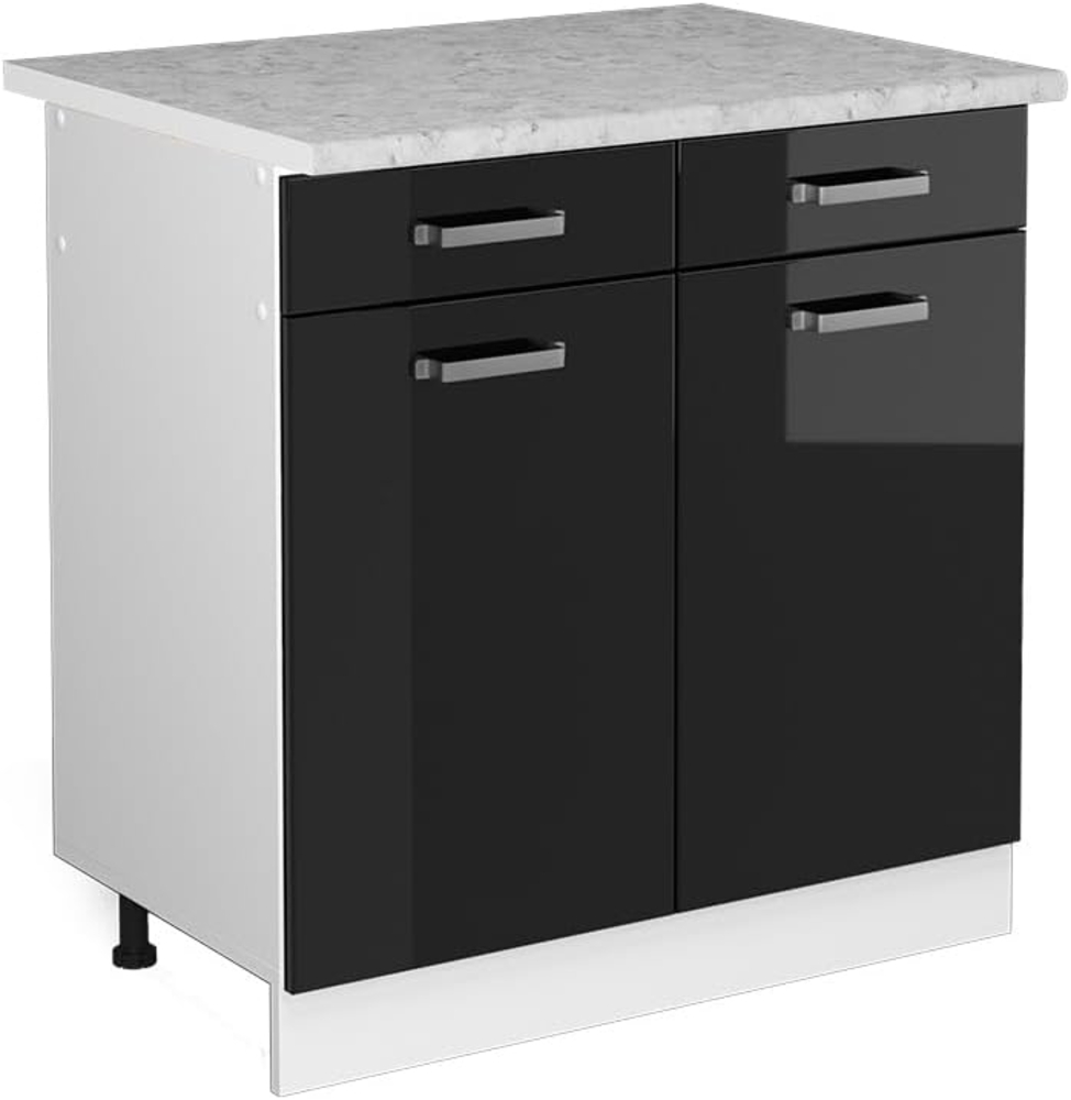 Vicco Küchenunterschrank R-Line, Schwarz Hochglanz/Weiß, 80 cm mit Arbeitsplatte Bild 1