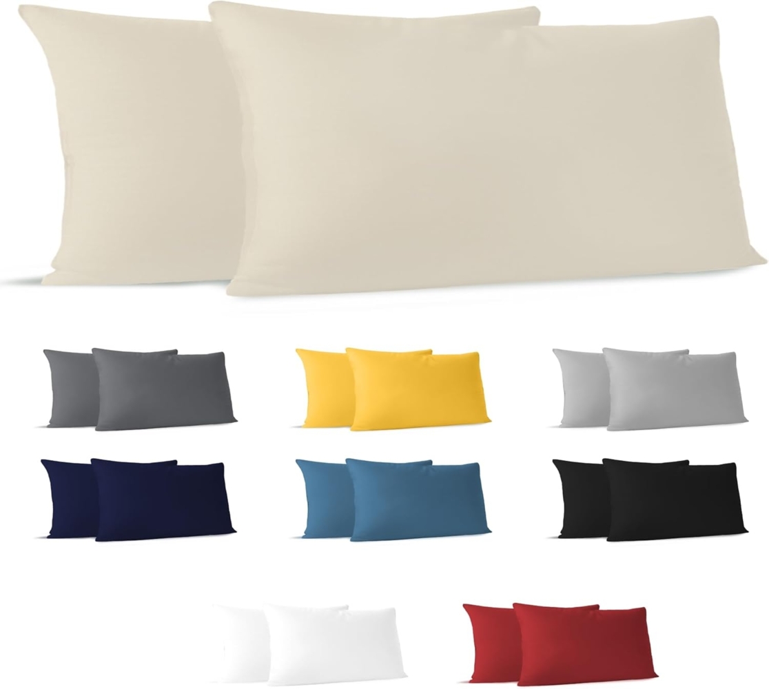 Kissenbezug 40x80 (Set mit 2) - 100% Jersey Baumwolle 150 g/qm Kissenbezüge -Beige - Für Kissen 40x80 cm - Kissenhülle - Kissenbezug - Resistent und Hypoallergen - Dreamzie Bild 1