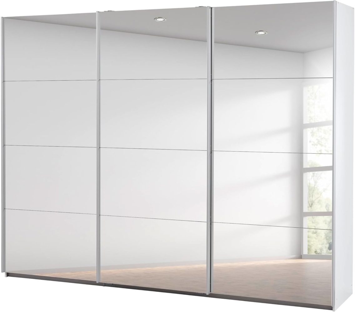 Rauch Möbel Caracas Schrank Kleiderschrank Schwebetürenschrank Weiß mit Spiegelfront 3-türig inkl. Zubehörpaket Basic 3 Einlegeböden, 3 Kleiderstangen, BxHxT 271x210x62 cm Bild 1