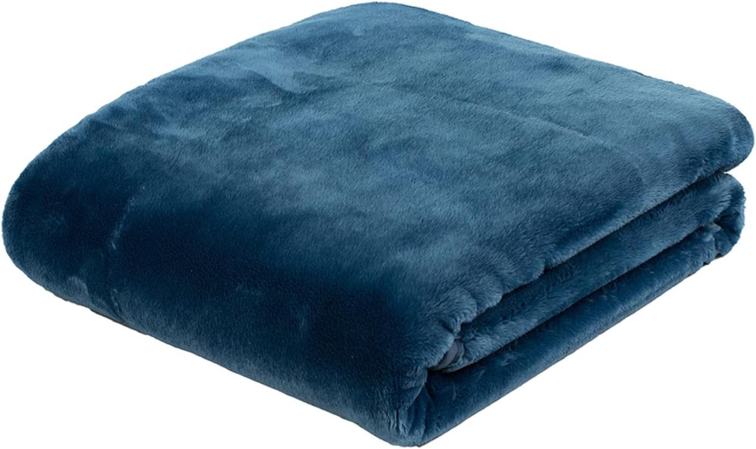 Premium Cashmere Kuscheldecke Tagesdecke Wohndecke 130 x 170 cm - Blau Bild 1